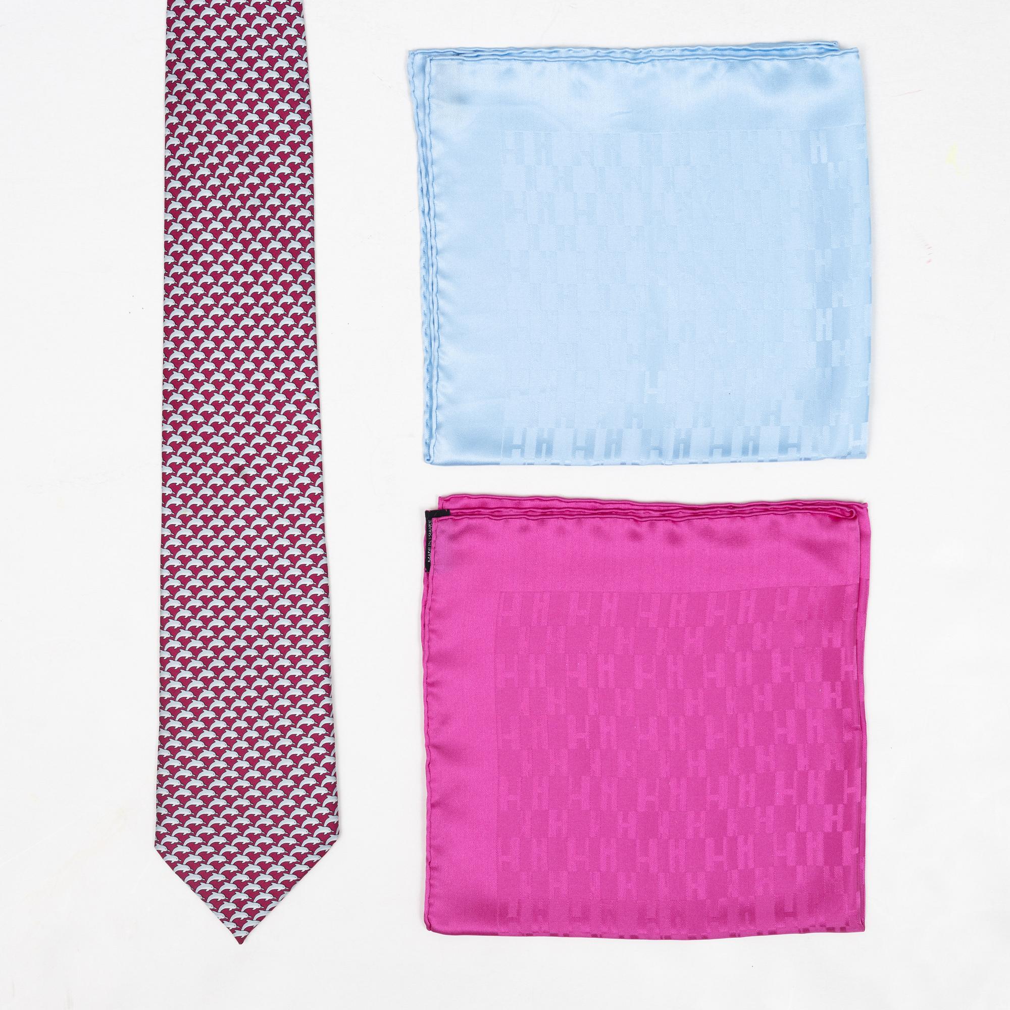 Hermès, a silk tie and two pocket squares.