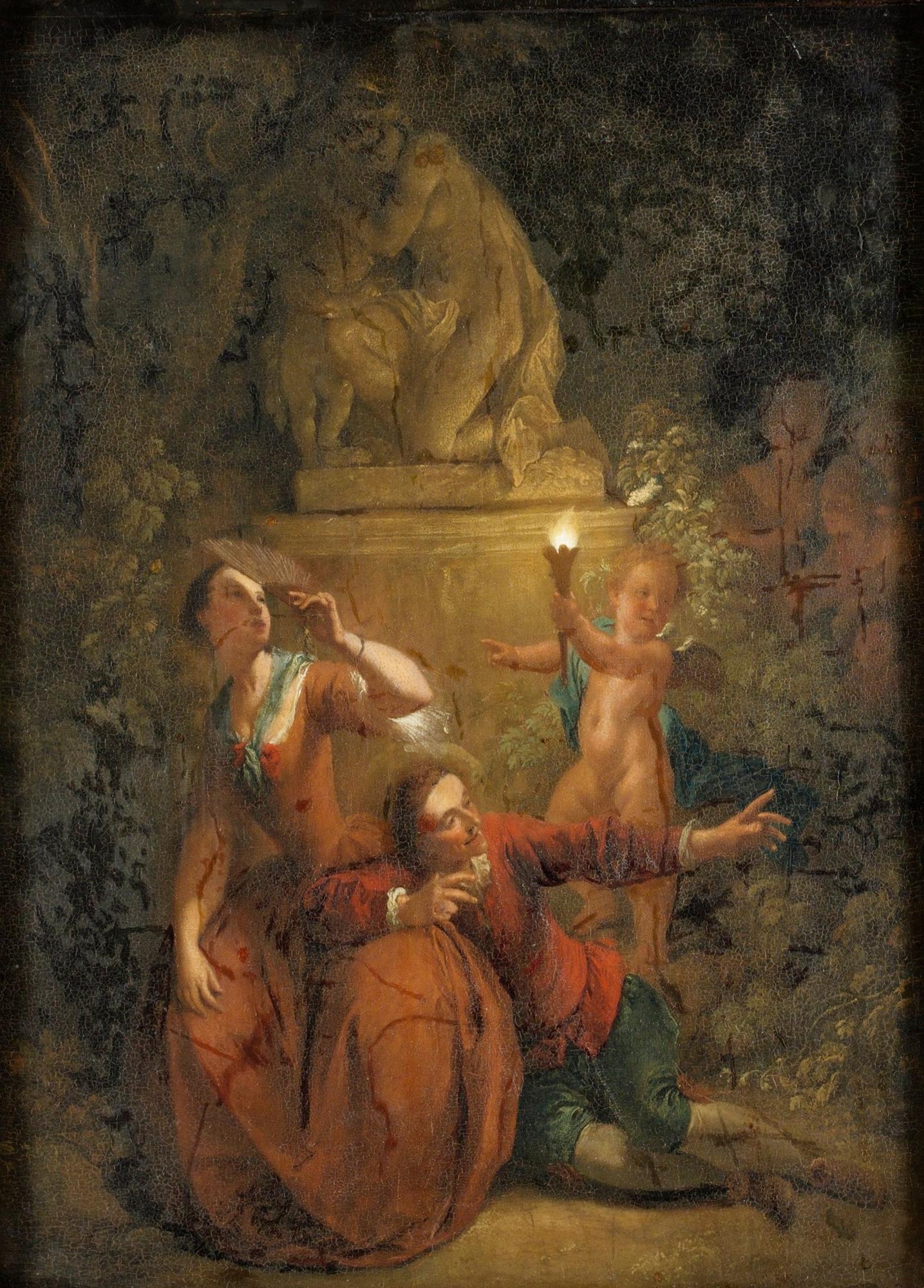 Petrus van Schendel, Galant sällskap vid fackelbärande putto.