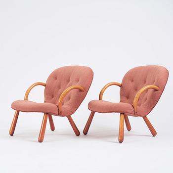 Swedish Modern ett par, "Clam chairs",  möjligen  Erik Eks Snickerifabrik, sannolikt 1950-tal.