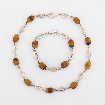 Arvo Saarela, bracelet and necklace, silver with tiger's eye.