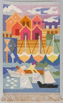 VÄVNAD, rölakan, "Fiskeläge", Ingegerd Silow, monogramsignerad, ca 121 x 84 cm.