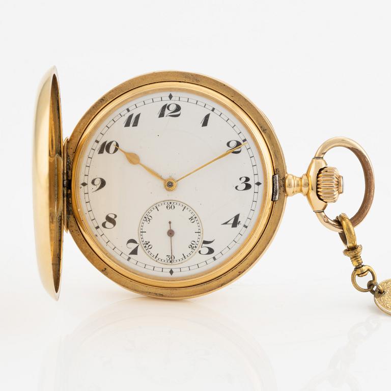 Pocket watch, hunter, 18K gold, 51.5 mm.