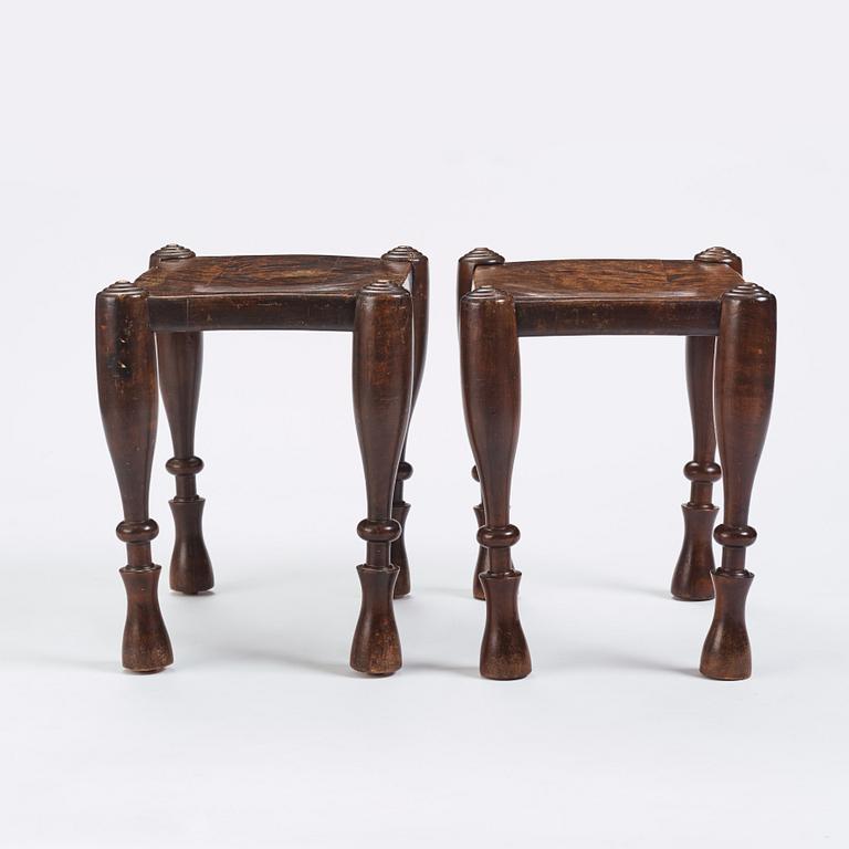 Sidney Gibson, a pair of Swedish Grace stools, Sparreholms Snickerifabrik 1920s.