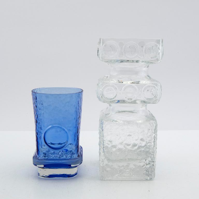 Tamara Aladin, vases, 2 pcs, glass, "Kehrä", Riihimäen Lasi, Finland, 1960s/70s.