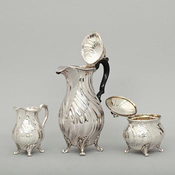 KAFFESERVIS, 3 delar, silver, Gunnar E Olsson, Stockholm 1949-50. Tot vikt c:a 1800 g.