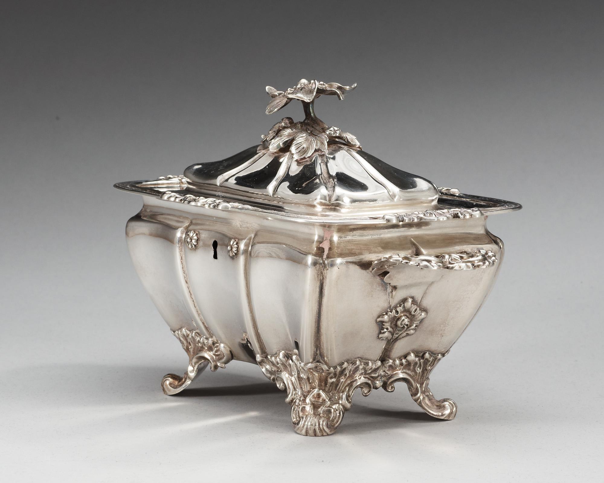A Swedish 19th century silver sugar-casket, makers mark of Gustaf Möllenborg, Stockholm 1846.