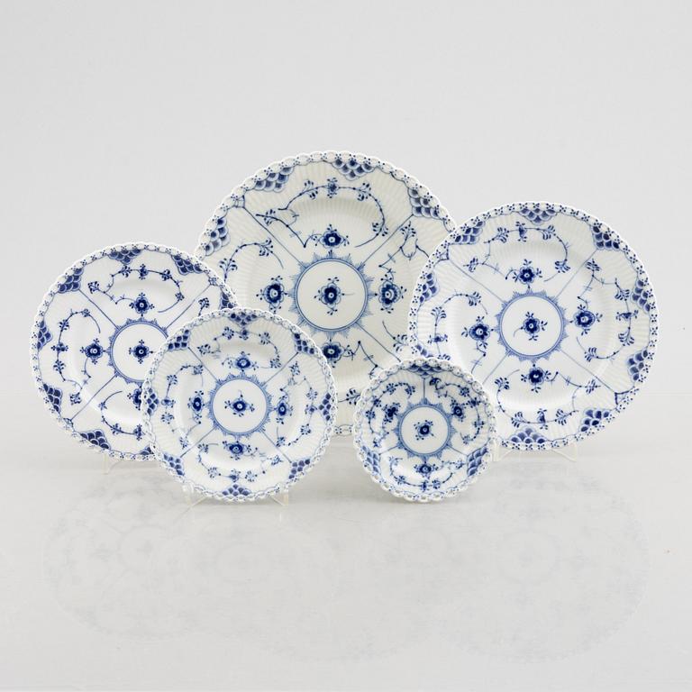 A group of five 'Musselmalet Full Lace' porcelain plates, Royal Copenhagen, model  1145, 1088, 1087, 1086, 1085.