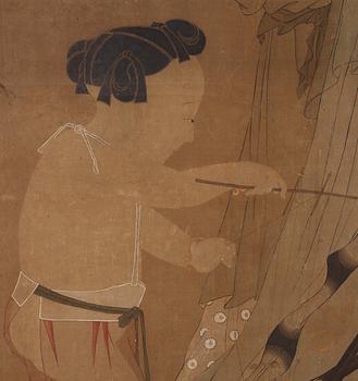 A large scroll painting by anonymous artist, ink and colour on silk, Qing dynasty, 18th century.