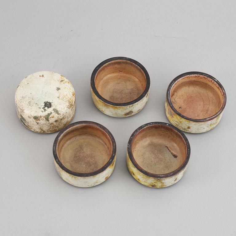 Hans Hedberg, a faience box in five pieces, Biot, France.