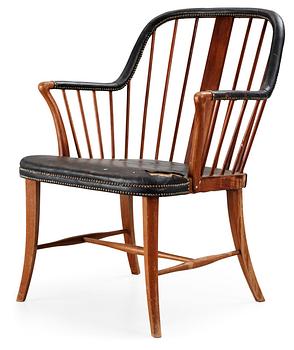 A mahogany and black leather armchair attributed to Josef Frank, either Haus & Garten, Austria or Svenskt Tenn,