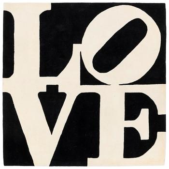 88. Robert Indiana, a carpet, 'White on Black', Chosen Love, hand tufted, ca 181 x 181 cm.