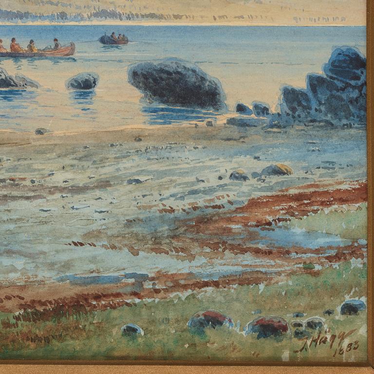 Jacob Hägg, Coastal landscape with anchored ships.