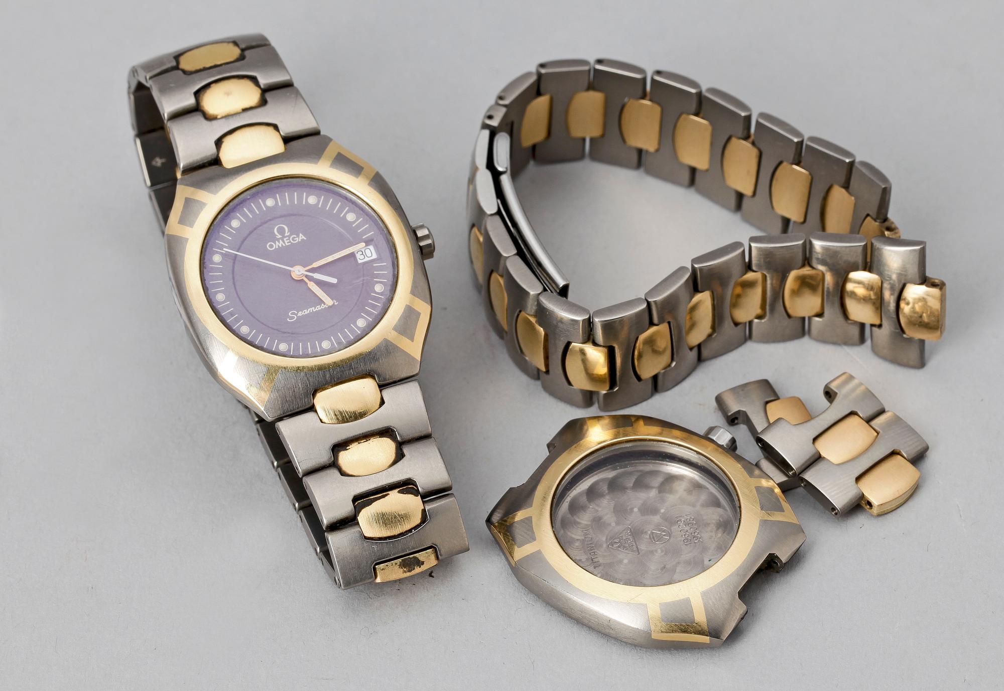 HERRARMBANDSUR SAMT KLOCKDELAR, 1+3 delar, Omega Seamaster Titane, med cert, 1984.