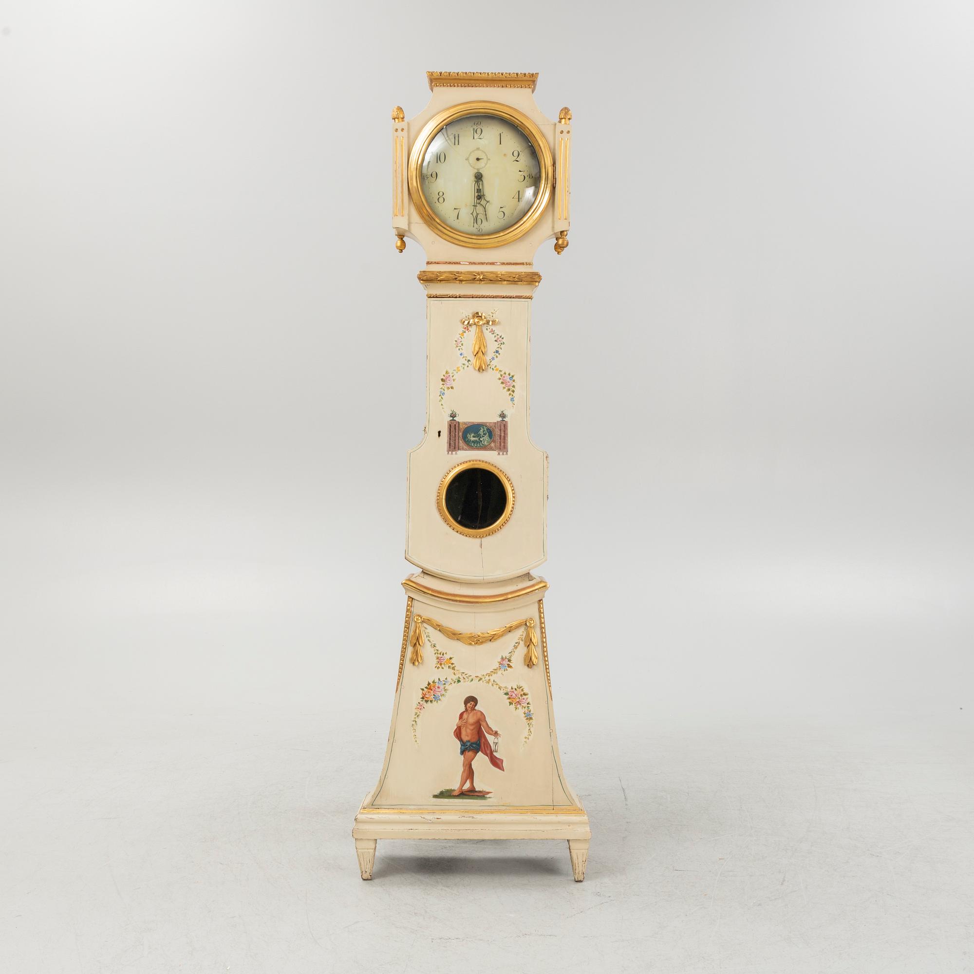A late Gustavian long case clock, probably Bornholm, circa 1800.
