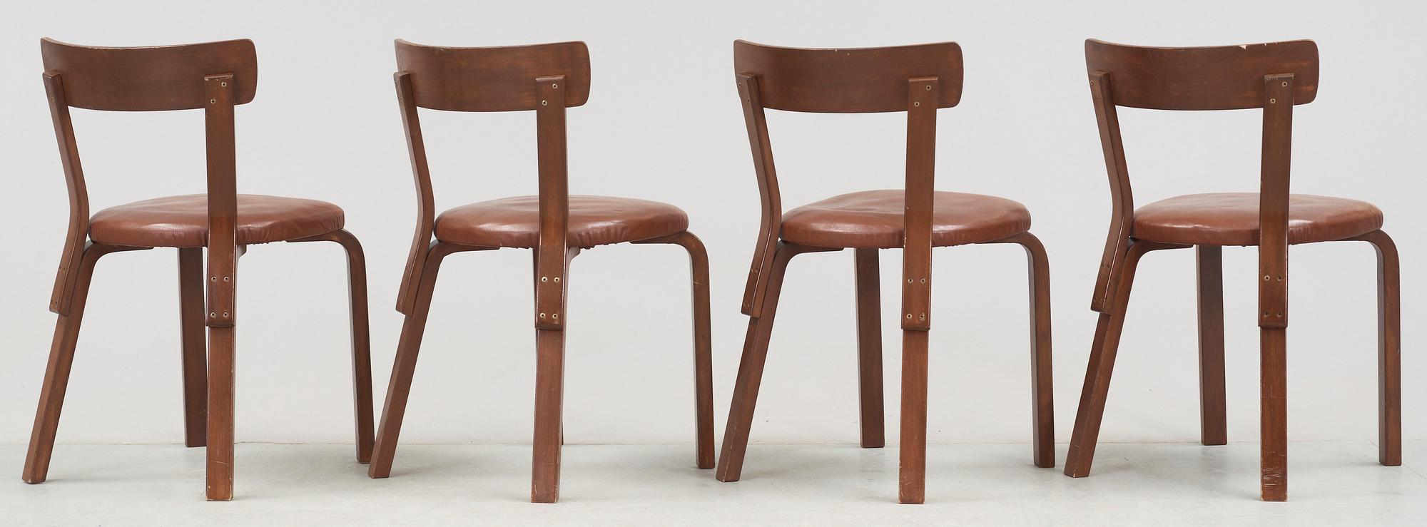 STOLAR, 4 st, Alvar Aalto, 1950-tal. Svagt stämpelmärkta undertill.