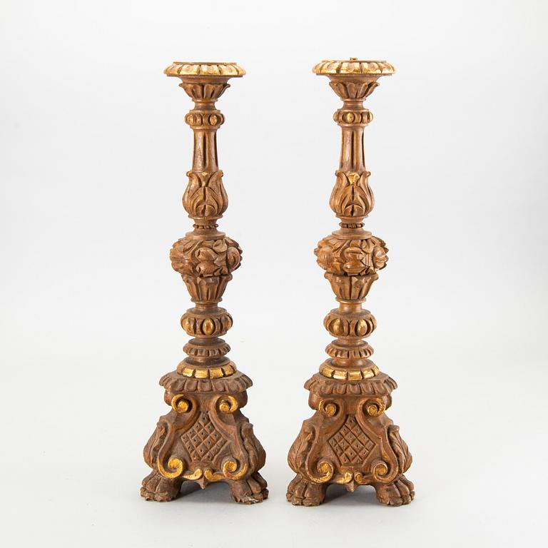 Five Louis XV-style wood table lamps. Mid 20th century from Paoletti, Firenze Italy.