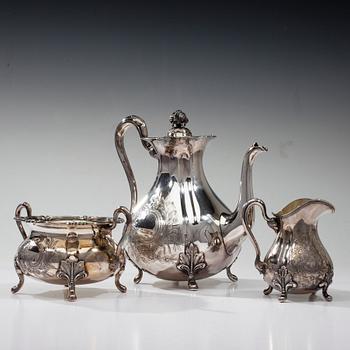 KAFFESERVIS, 3 delar, silver, Auran Kultasepät, Åbo 1915-1916. Tot. vikt ca 1290 g.