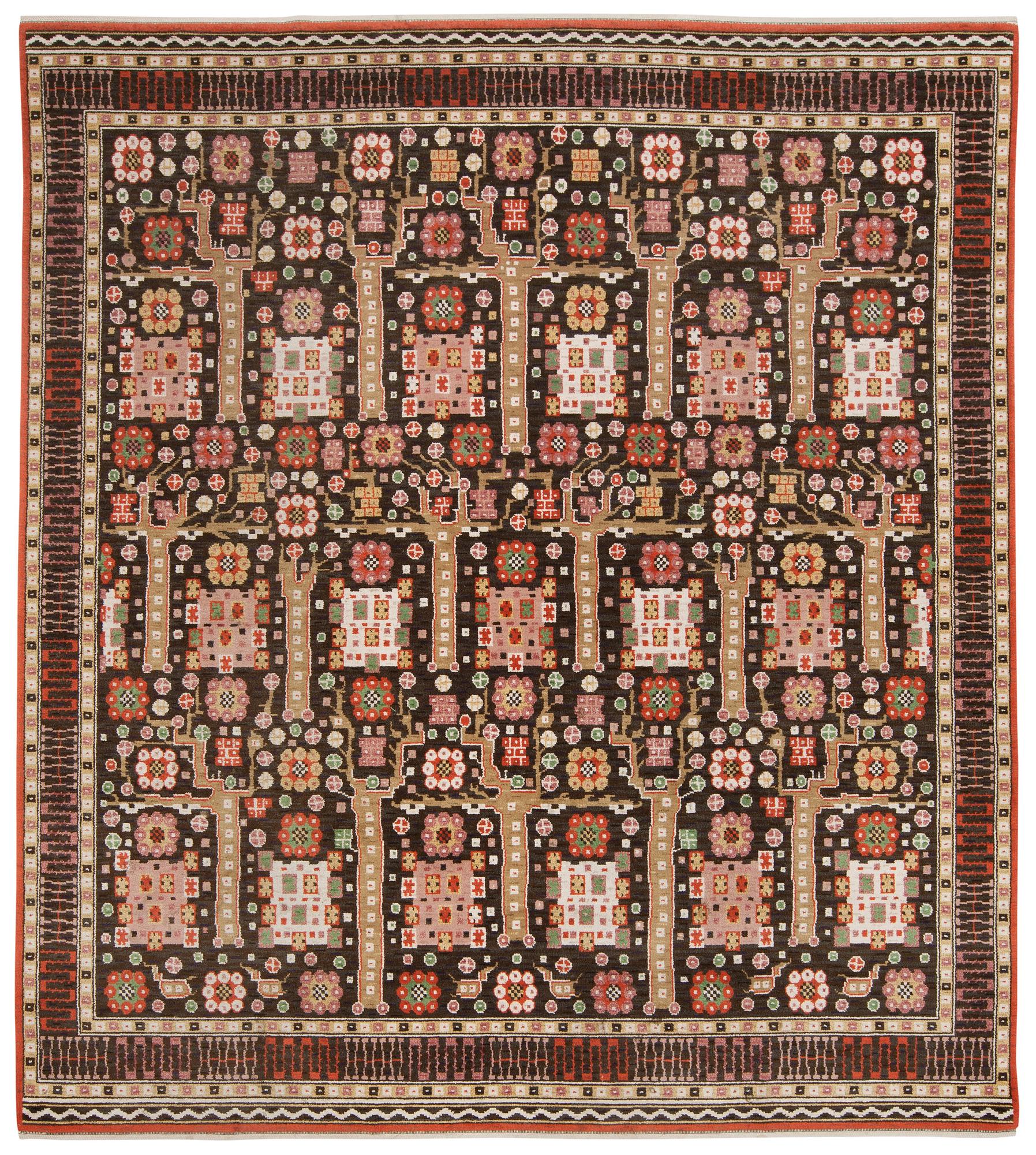 Märta Måås-Fjetterström, MATTA. "Svarta trädgårdsmattan". Flossa. 393,5 x 358 cm. Signerad AB MMF.