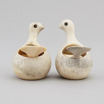 LARS PIRAK, two reindeer horn grouse salt cellars, signed.