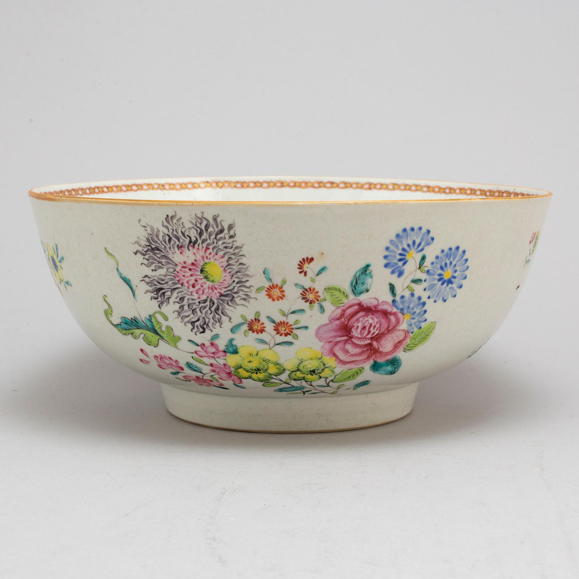 A famille rose export punch bowl, Qing dynasty, Qianlong (1736-95).