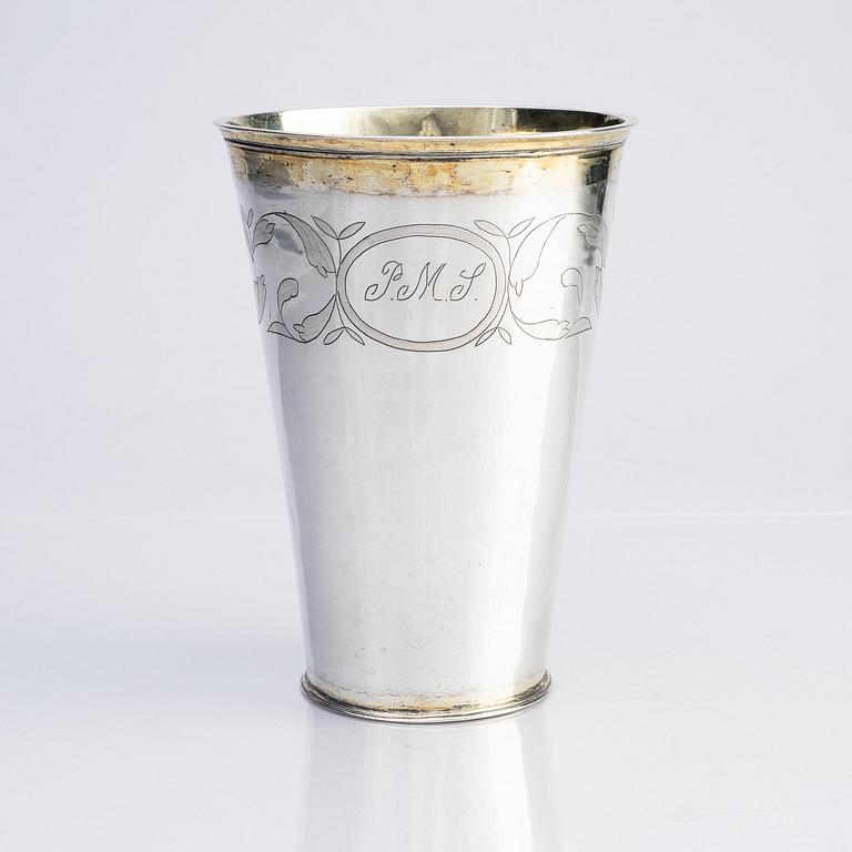 A Swedish late 17th century parcel-gilt silver beaker, mark of Christopher Richter, Stockholm 1696.