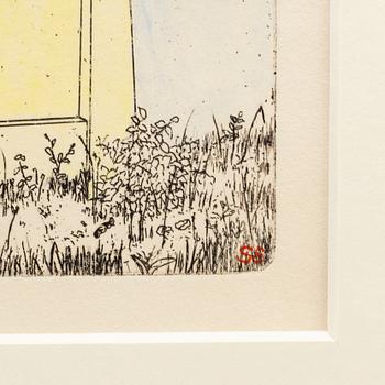 STEN EKLUND, hand colored etching, signed.