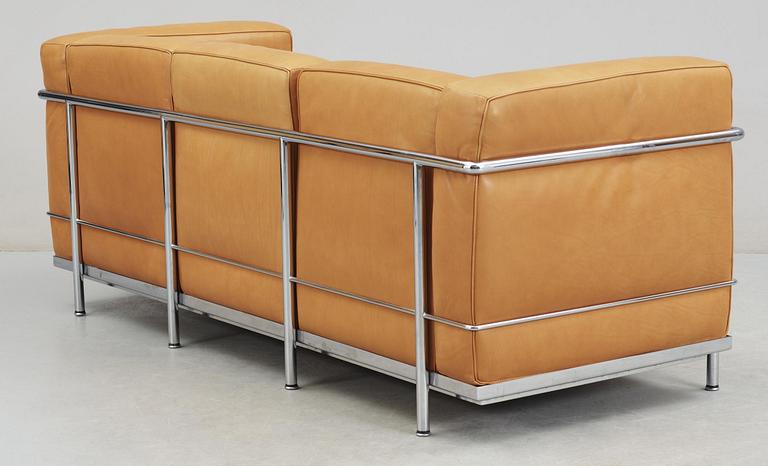 A Le Corbusier, Pierre Jeanneret & Charlotte Perriand 'LC 2' light brown leather three seated sofa, Cassina, Italy.