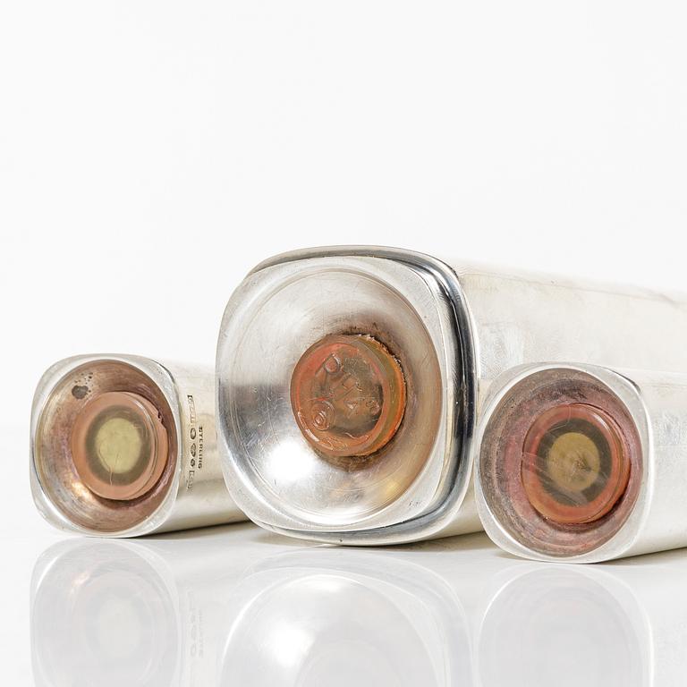 Three Sterling silver shakers, C.G. Hallberg and Gustaf Jansson, 1960s.