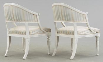 A pair of late Gustavian circa 1800 armchairs.