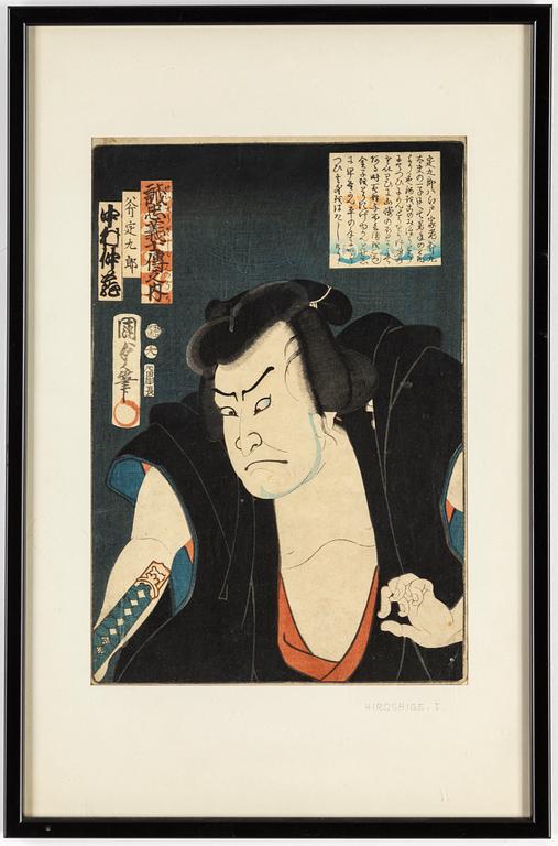 UTAGAWA KUNISADA (TOYOKUNI III) (1786–1864), färgträsnitt, två stycken. Japan, 1800-tal.