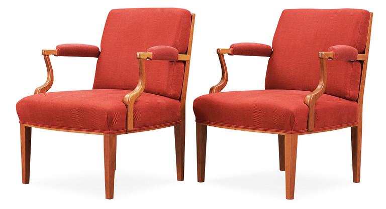 A pair of Josef Frank mahogany armchairs, Svenskt Tenn, model 969.