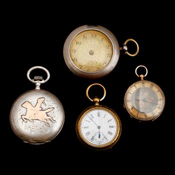 FICKUR, 4 st, silver, mässing, doublé, 1900-talets första hälft.