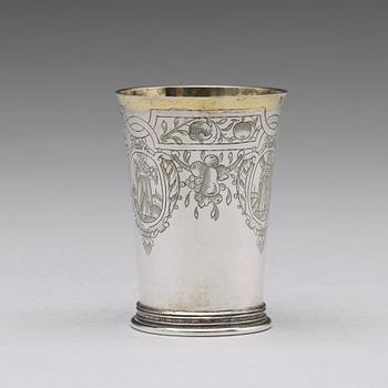 A German 17th century parcel-gilt silver beaker, mark of Andreas Pauli, Köln (1663-1669).