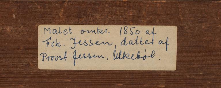 OKÄND KONSTNÄR, olja på duk. Påskrift a tergo "Frk Jessen omkring 1850".