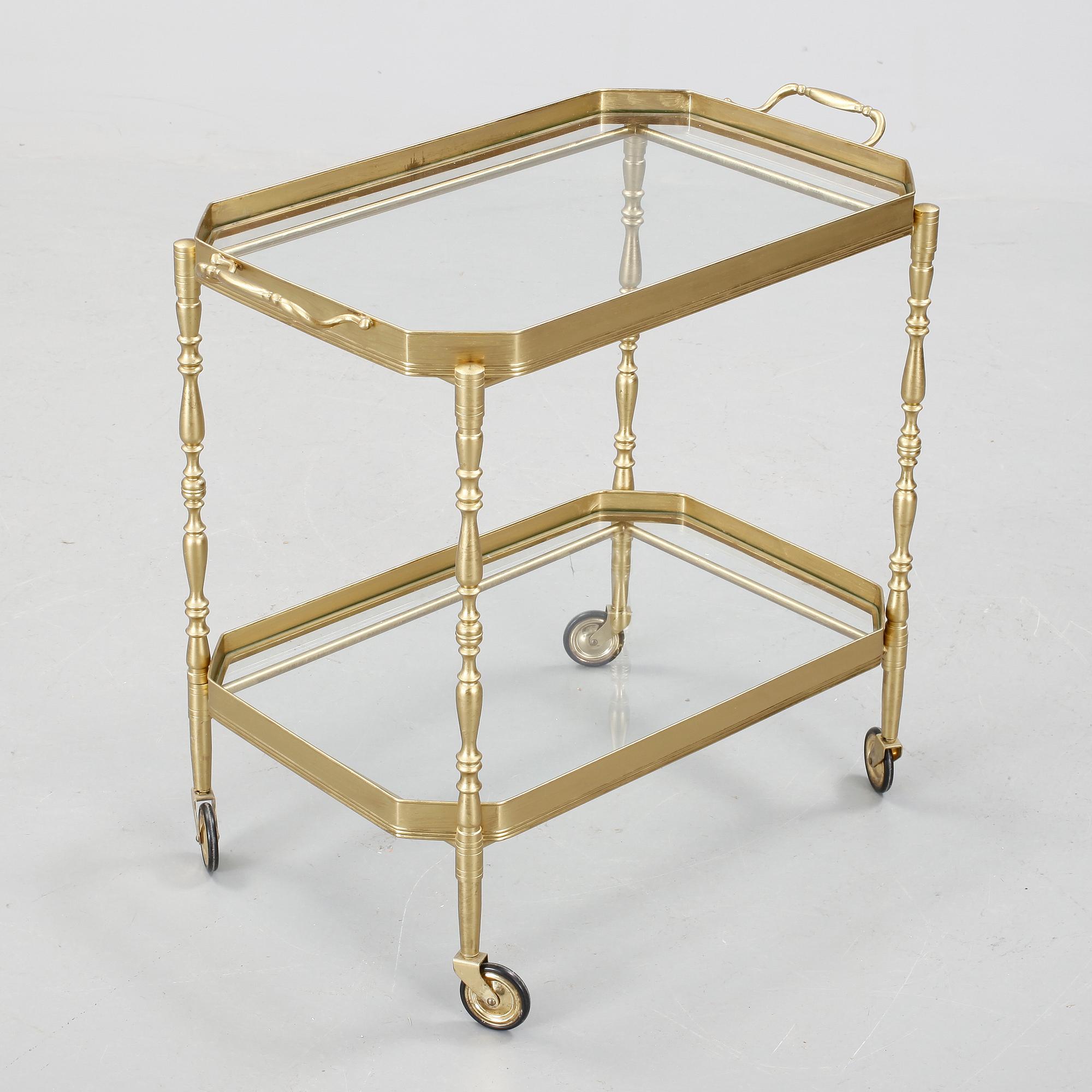 SERVERINGSVAGN, mässing, glas, 1900-talets mitt.