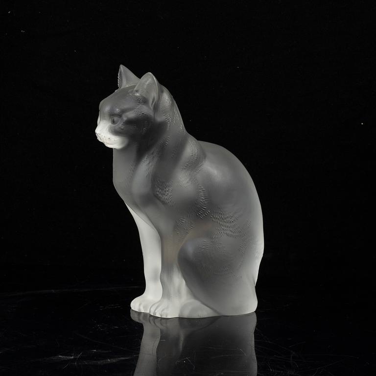 RENE LALIQUE, figurin i form av katt, signerad Lalique France, gjutet glas 1900-talets senare del.