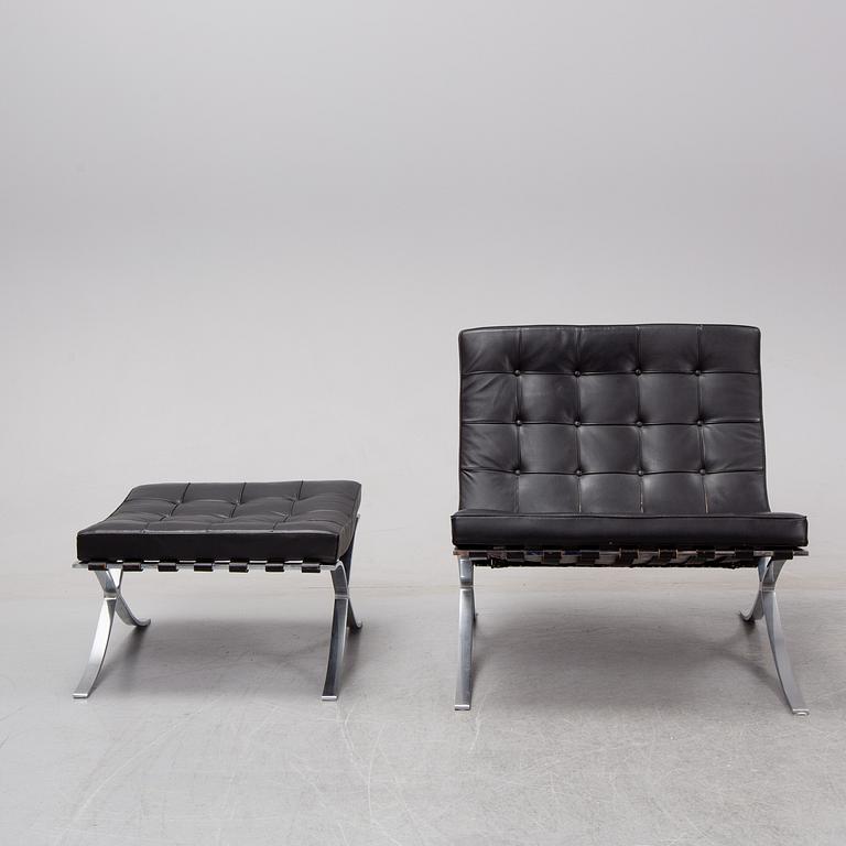 Ludwig Mies van de Rohe, fåtölj med fotpall, "Barcelona", Knoll.