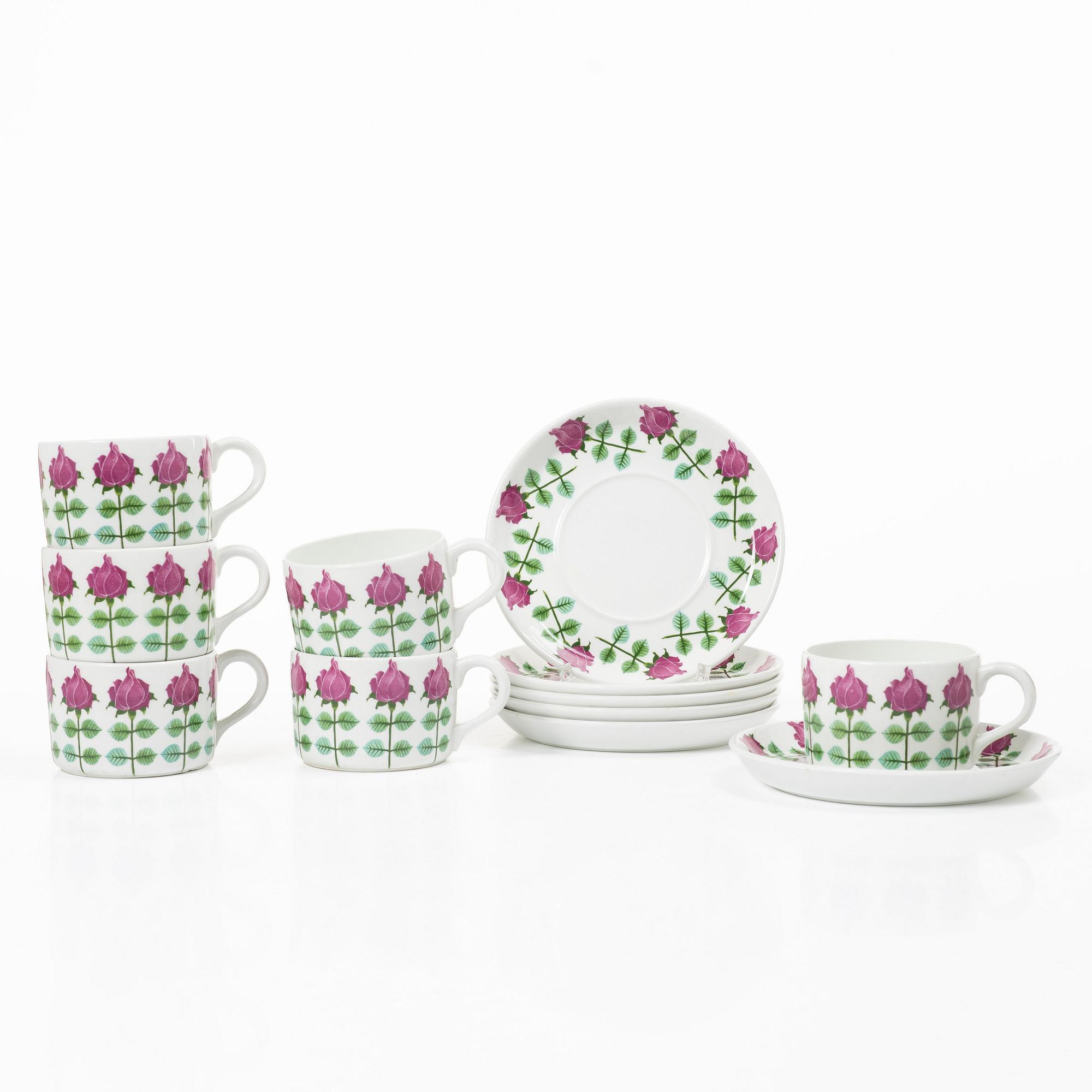 Stig Lindberg, Teacups and saucers, 6 pieces, “Pynta”, Gustavsberg.