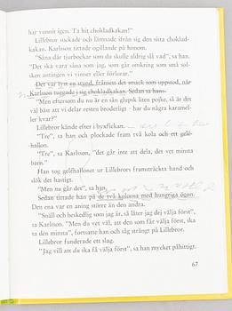 BOK, "Lillebror och Karlsson på taket", Signerad samt stenograferad.
