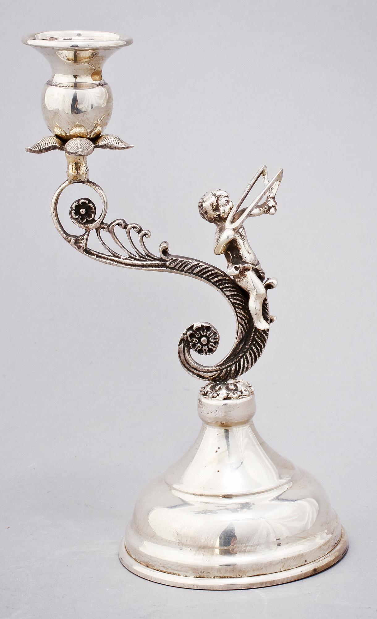 LJUSSTAKE, silver, importstämplar, 1900-talets första hälft. Tot. v. 179 g.