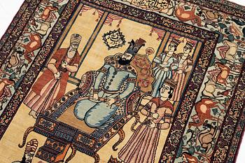 An antique Kerman Raver rug, South Persia, signed c. 238 x 143 cm.