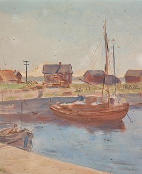 Lotte Laserstein, Fishing village with boats.