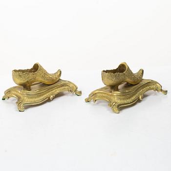 Table ornaments in the form of shoes, a pair, fire-gilt bronze, probably France, 19th century.
