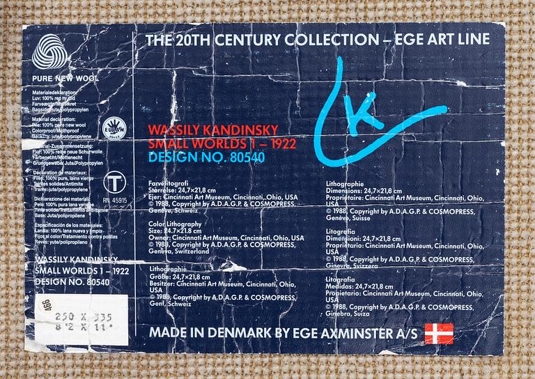 Wassily Kandinsky, efter. Matta, tuftad, "Small Worlds I",  Ege Art Line, Ege Axminster, Danmark, 1988, ca 330 x 245 cm.