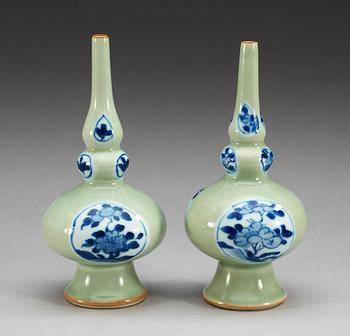 A pair of blue and white celadon ground water sprinklers, Qing dynasty, Kangxi (1662-1722).