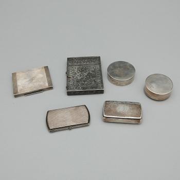 PARTI SILVER, 6 delar, mestadels 1800-tal, Bl.a Peter Axel Sjöberg, total vikt ca 454 g.