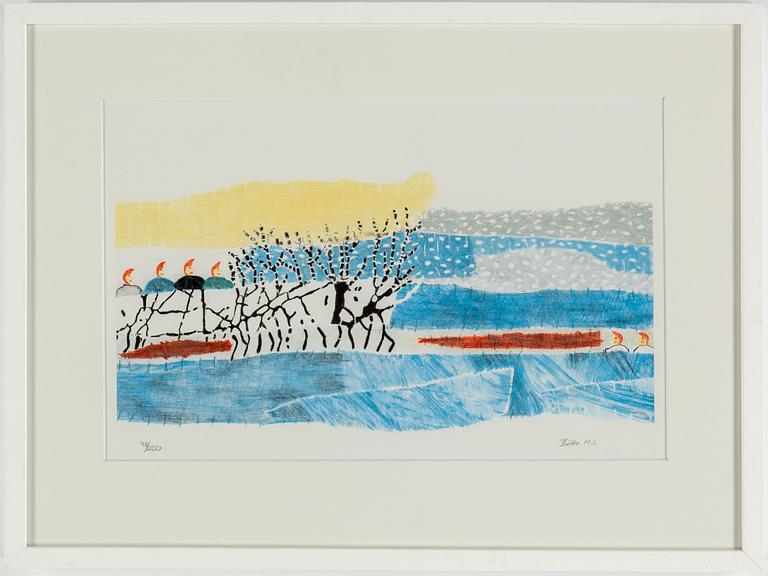 Britta Marakatt-Labba, lithograph in colour. Signed and numbered 98/250.