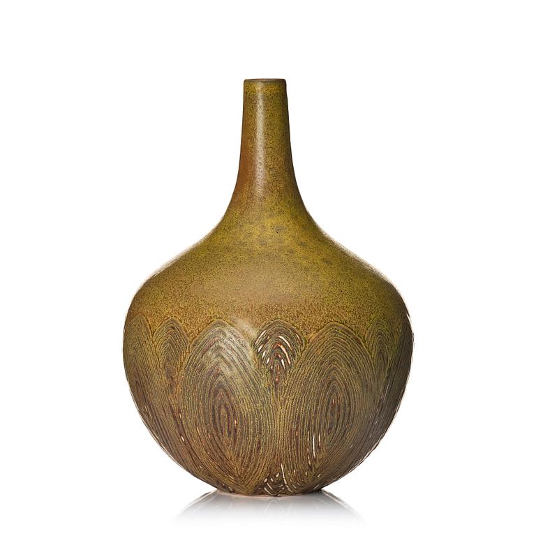 Axel Salto, a 'fluted style' Solfatara glazed stoneware vase, Royal Copenhagen, Denmark, model 20736.