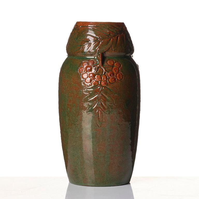 Hilma Persson-Hjelm, a glazed earthenware art nouveau vase, executed in her studio, Arvika 1908. Nr 684.