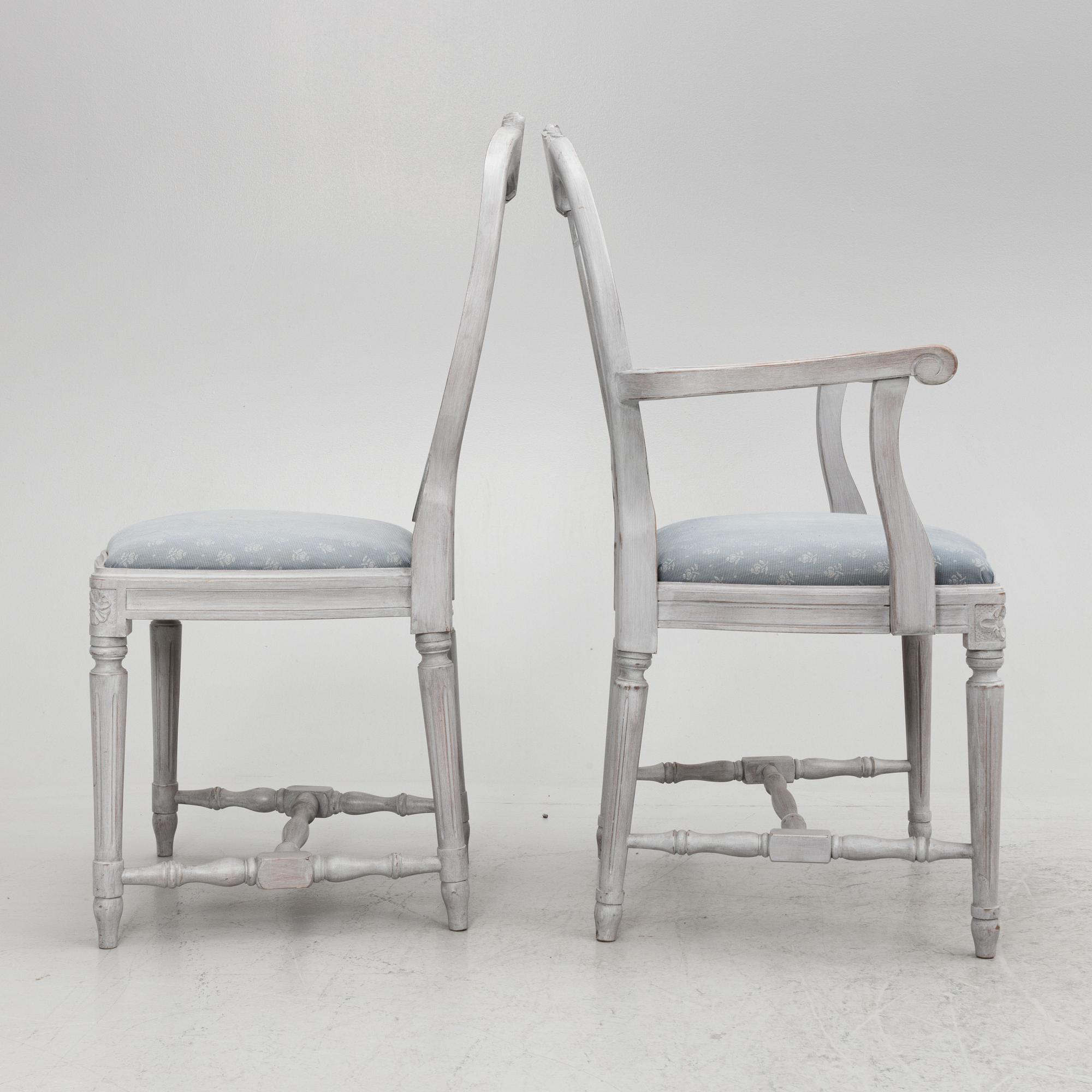 Dining table, sideboard, 12 chairs, 2 armchairs, Gustavian style, second half of the 20th century.